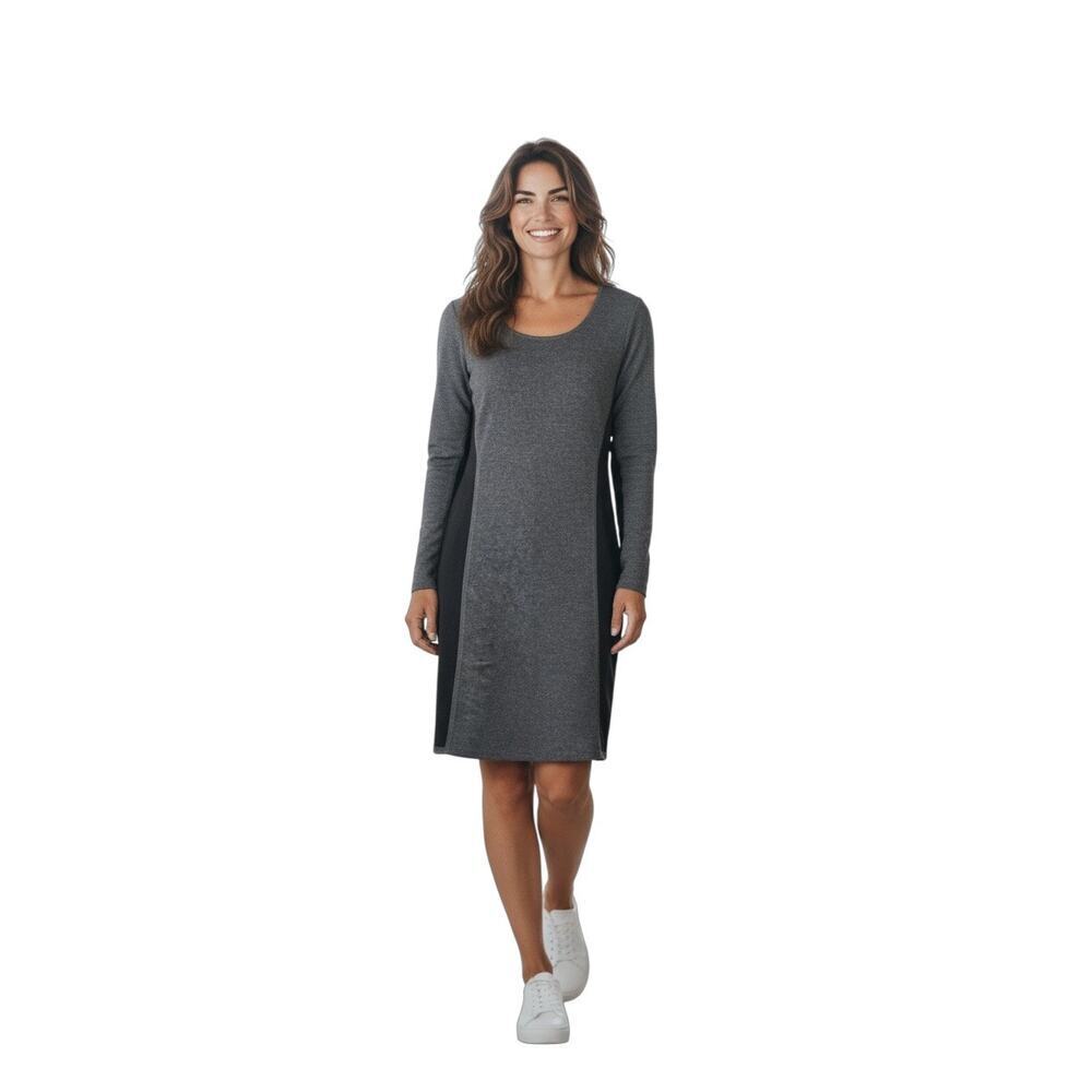 Theory Women’s Wool Long Sleeve Dress Size Large Gray Black Panels Minimalist